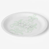 ミントグリーンパステルなダマスクウェディング紙プレート ペーパープレート (アングル)