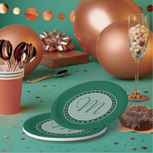 ミントグリーンパーティー | Monogramスクリプトシックモダン ペーパープレート (複数)