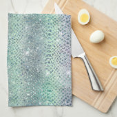 ミントグリーンパープルグリッタースネークプリント キッチンタオル (四つ折り)