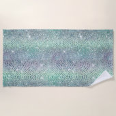 ミントグリーンパープルグリッタースネークプリント ビーチタオル (正面)