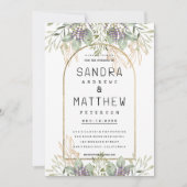 ミントグリーンパープル金ゴールドグリッター結婚フローラ 招待状 (正面)