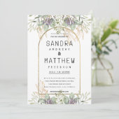 ミントグリーンパープル金ゴールドグリッター結婚フローラ 招待状 (スタンド正面)