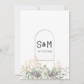 ミントグリーンパープル金ゴールドグリッター結婚フローラ 招待状 (裏面)