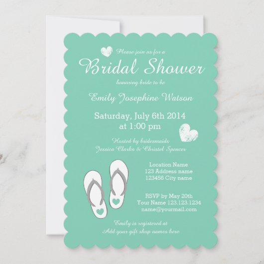 ミントグリーンビーチテーマブライダルシャワー招待状 招待状 (正面)