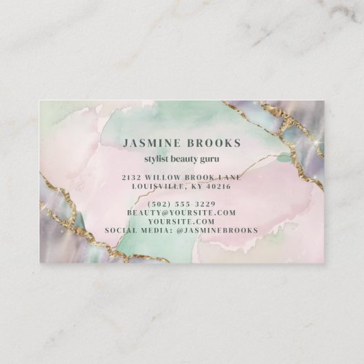 ミントグリーンピンクと金ゴールド水色 名刺 (裏面)