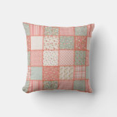 ミントグリーンピンクフローラパッチワークキルトパターン クッション (正面)