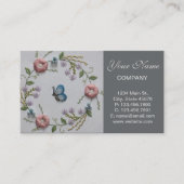 ミントグリーンピンク刺繍フローラブルーバタフライ 名刺 (正面)