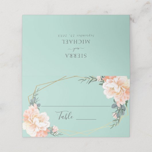 ミントグリーンピーチフローラ金ゴールドジオメト結婚リ プレイスカード (外部開封)