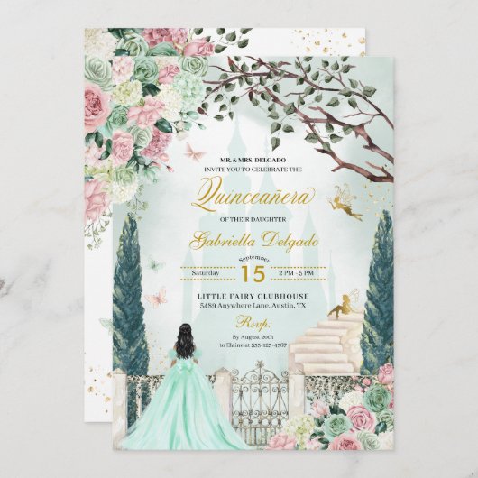 ミントグリーンフェアユタールエンチャントガーデンキンセアニェラ 招待状 (正面/裏面)