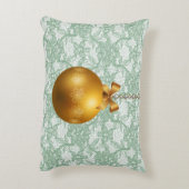 ミントグリーンフェイクフローラレース金ゴールドオーナメント アクセントクッション (裏面(縦))