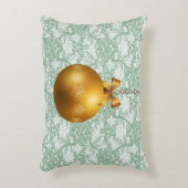 ミントグリーンフェイクフローラレース金ゴールドオーナメント アクセントクッション (正面(垂直))