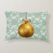 ミントグリーンフェイクフローラレース金ゴールドオーナメント アクセントクッション (裏面)