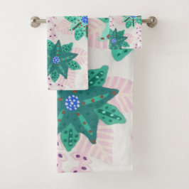 ミントグリーンフェスティバルフローラプリントタオルセット バスタオルセット