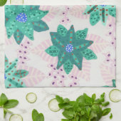 ミントグリーンフェスティバルフローラプリント キッチンタオル (折り畳み)