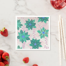 ミントグリーンフェスティバルフローラプリント スタンダードカクテルナプキン