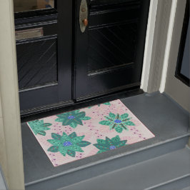 ミントグリーンフェスティバルフローラプリント ドアマット