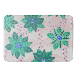 ミントグリーンフェスティバルフローラプリント バスマット