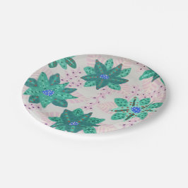 ミントグリーンフェスティバルフローラプリント ペーパープレート