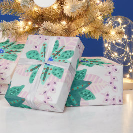 ミントグリーンフェスティバルフローラプリント ラッピングペーパー