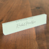 ミントグリーンフェミニンミニマリストスクリプト名前をカスタムする デスクネームプレート (側面)