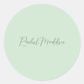 ミントグリーンフェミニンミニマリストスクリプト名前をカスタムする ラウンドシール (正面)