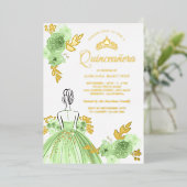 ミントグリーンフラワープリンスドレス クイーンセニョーラ ゴールド 箔招待状 (立ち正面)