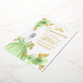 ミントグリーンフラワープリンスドレス クイーンセニョーラ ゴールド 箔招待状 (回転した状態)