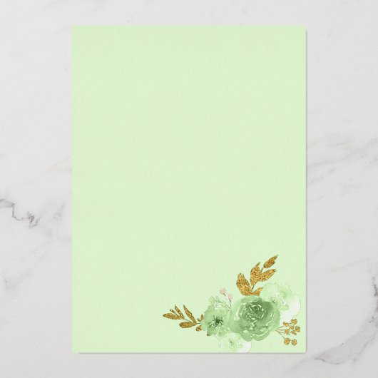 ミントグリーンフラワープリンスドレス クイーンセニョーラ ゴールド 箔招待状 (裏面)
