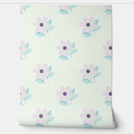 ミントグリーンフローラガーリーピンクの花子供部屋 壁紙