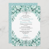 ミントグリーンフローラキンセアニェラ誕生日 招待状 (正面/裏面)