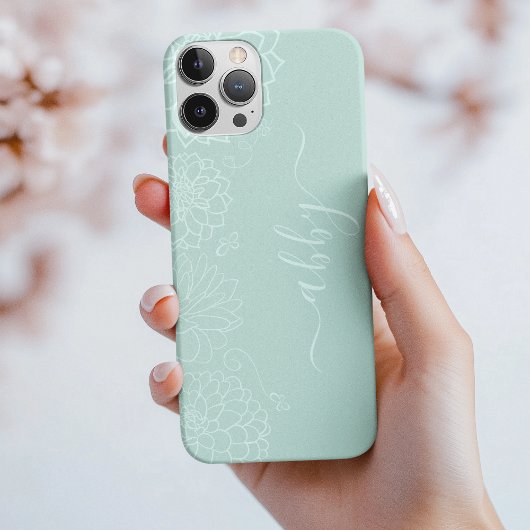 ミントグリーンフローラスクリプトiPhone / iPadケース Case-Mate iPhoneケース