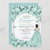 ミントグリーンフローラティアラプリンセスドレスキンセアニェラ 招待状 (正面/裏面)