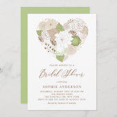 ミントグリーンフローラハートブライダルシャワー 招待状 (正面/裏面)
