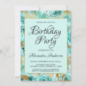 ミントグリーンフローラバラモノグラムバースデーパーティー 招待状 (正面)