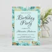 ミントグリーンフローラバラモノグラムバースデーパーティー 招待状 (スタンド正面)