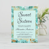 ミントグリーンフローラバラSweet sixteenモノグラム 招待状 (スタンド正面)