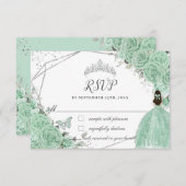 ミントグリーンフローラプリンセスガウンシルバーキンセアニラ 出欠カード (正面/裏面)