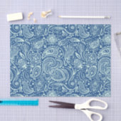 ミントグリーンフローラペイズリーカスタムブルーバックグラウンド 薄葉紙 (クラフト)