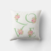 ミントグリーンフローララブタイポグラフィヴァレンティーンズデイ クッション (裏面)