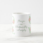 ミントグリーンフローララブタイポグラフィヴァレンティーンズデイ コーヒーマグカップ (中央)