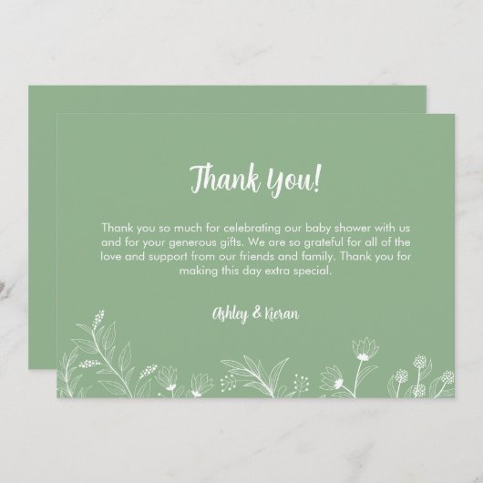 ミントグリーンフローラヴィンテージベビーシャワー サンキューカード (正面/裏面)