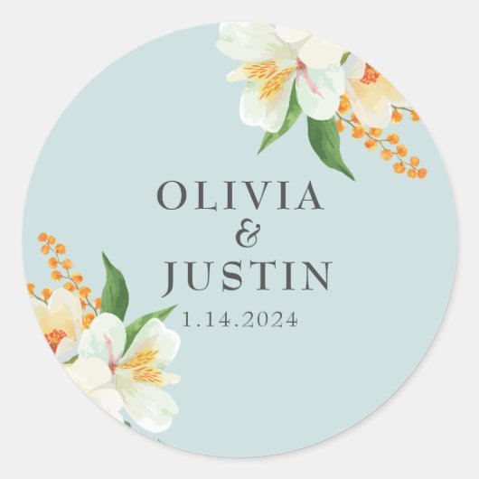 ミントグリーンフローラ春の花結婚式の引き出物 ラウンドシール (正面)