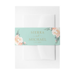 ミントグリーンフローラ赤面ピーチクリーム金ゴールド結婚ズ 招待状ベリーバンド