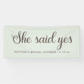 ミントグリーンブラウン文字彼女はYesブライダルシャワー 横断幕 (横)