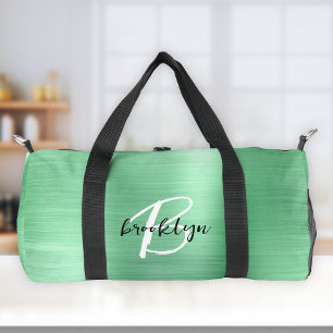 ミントグリーンブラシ仕上げ金属白黒モノグラム ダッフルバッグ