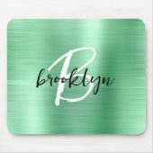 ミントグリーンブラシ仕上げ金属白黒モノグラム マウスパッド (正面)