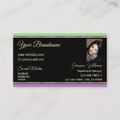 ミントグリーンブラックラベンダーシックとロゴと写真 名刺 (裏面)