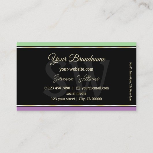 ミントグリーンブラックラベンダーストライプのモノグラム付き製品 名刺 (裏面)