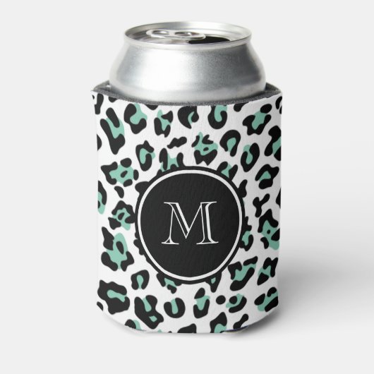 ミントグリーンブラックレオパードアニマルプリントウィズモノグラ 缶クーラー (缶裏面)