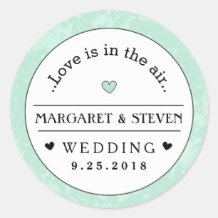 ミントグリーンブラック&ホワイト結婚ズ名前をカスタムするラブ ラウンドシール